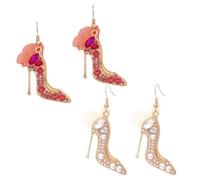 2 paia di orecchini pendenti a forma di scarpa con tacco alto da donna, con perle bianche e strass rossi, gioielli alla moda e regalo