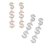 2 paia di orecchini pendenti con segno in oro e argento da donna, orecchini con dichiarazione di denaro in cristallo scintillante, gioielli esagerati per feste e abbigliamento quotidiano