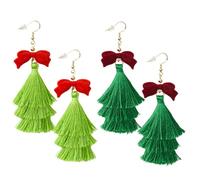 2 paia di orecchini pendenti natalizi con albero verde a goccia e nappa, orecchini bohémien con nappe per donne accessori per travestimento, Misura unica, Plastica, Nessuna pietra preziosa