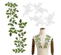 2 Paia di Pizzo Ricamato, Fiori E Foglie Verdi, Tessuto Per Cucito, Applique Decorative Per Abiti