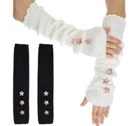 2 paia di scaldamuscoli bianchi per maniche lunghe, senza dita, alla moda, elasticizzati, in maglia, stile Y2K, con foro per il pollice, per donne, nero, bianco, gotico, skateboard, punk, hip hop