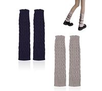 2 Paia Di Scaldamuscoli Lavorati A Maglia, Gambaletti Alti, Caldi E Lunghi Da Donna Per Tenerti Al Caldo (Blu Scuro + Grigio Chiaro)