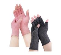 2 Paia Guanti Artrite Senza Dita Artrosi Reumatoide Guanti Compressione Gaming Terapia Mani Sindrome Raynaud Guanti per Computer Scaldamani Antiartrite (M, Grau+Rosa)