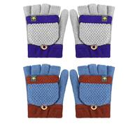 2 Paia Guanti Convertibili Flip Top Invernali in Maglia Senza Dita con Copertura per Bambini Ragazzi (Blu, Grigio chiaro)