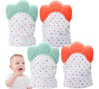 2 Paia Guanti da Dentizione, Guanti da Dentizione Regolabili in Silicone per Alimenti per Bambini Membrana Fonica Incorporata, Guanto Stimolante Sensoriale per Bambini da 3 a 6 Mesi, Guanto