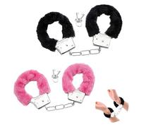 2 Paia Manette in Metallo Peluche con 4 Chiavi Set, Manette Pelose, Accessori Costume Cosplay per Bambini Coppia Feste di Ballo in Abito da Sera Regali di San Valentino (Rosa e Nero)