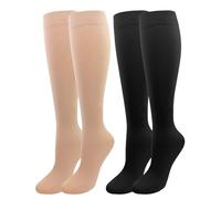 2 Paia Medicale Calze Compressione Graduata Donna e Uomo 20-30mmHg Classe 2, Calze Antitrombo Elastiche per Vene Varicose, Edema, Volo a Lungo Raggio (Nero+Beige, XXL)