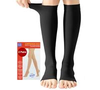2 Paia Medicale Calze Compressione Graduata Donna e Uomo 20-30mmHg Classe 2, Dita dei Piedi Nude Calze Antitrombo Elastiche per Vene Varicose, Edema, Volo a Lungo Raggio (2x Nero, XXL)