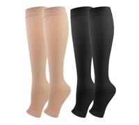 2 Paia Medicale Calze Compressione Graduata Donna e Uomo 20-30mmHg Classe 2, Dita dei Piedi Nude Calze Antitrombo Elastiche per Vene Varicose, Edema, Volo a Lungo Raggio (Nero+Beige, XXL)