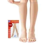 2 Paia Medicale Calze Compressione Graduata Donna e Uomo 20-30mmHg Classe 2, Dita dei Piedi Nude Calze Antitrombo Elastiche per Vene Varicose, Edema, Volo a Lungo Raggio (2x Beige, XL)