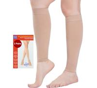 2 Paia Medicale Calze Compressione Graduata Donna e Uomo per Polpaccio, 20-30mmHg Classe 2, Calze Antitrombo Elastiche per Vene Varicose, Edema, Volo a Lungo Raggio (2x Beige, L)