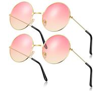 2 Paia Occhiali da Sole Hippy Retrò Hippie per Costume in Maschera da Uomo Donna (Rosa e Giallo, Forma Rotonda)