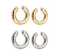 2 Paia Orecchini A Clip Rotondi, Orecchini A Clip A Forma di C, Orecchini Punk in Metallo, Orecchini Semplici alla Moda (Argento, Oro)