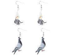 2 Paia Orecchini Animali in Acrilico, Moda, per Festa e Danza | Collezione Piccolo Volatile, Colomba, , Gufo e Pappagallo, Due Paia, Pensati per Mamme e Amiche