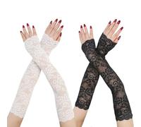 2 Paia Scaldabraccia in Pizzo, Guanti in Pizzo, Guanti Senza Dita, Guanti da Festa, Scaldabraccia Decorativi, Scaldabraccia per Protezione Solare, Accessori per Abbigliamento Multifunzionale