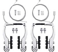 2 Paia Set Freni Bici Universali Sostituzione Mountain Bike per Maggior Parte Biciclette e 2 Pezzi Cavi Freno per Mountain Bike Cavo del Cambio Bici, Tappi Terminali, Puntali Terminali (Argento)