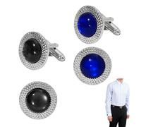 2 paio di gemelli da uomo con cristalli, Biglietto Auguri Laurea & Matrimonio con Gemelli Camicia Uomo, Elegante Spilla Giacca Uomo, Design Classico e Semplice(Nero e blu)
