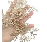 2 Pair Flower Applique Neckline Sew On Embroidery Patch DIY Wedding Evening Party Dress Decoration Accessories(Matte gold)
