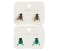 2 Pair Realistic Fly Earrings, Funny Abstract House Fly Earrings, Hyperrealistic Insect Design, Prank Simulated Animal Earring for Gift (Black+Green)