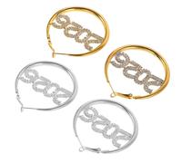 2 Pairs Cerchietti Orecchini Pendenti Con Strass Alla Moda Per Donna