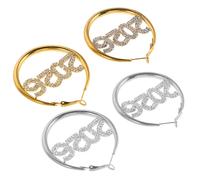 2 Pairs Cerchietti Orecchini Pendenti Con Strass Da Donna Alla Moda Per