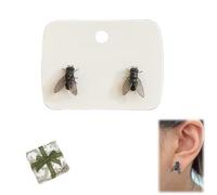 2 Pairs Realistic Fly Earrings - Novelty Simulated Animal Earrings,for Halloween, Costumes & Gags (Black Gift Box 1pcs)