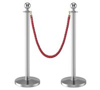 2 Paletti Delimitazione Paletti per Recinzione con Base in Ghisa per Feste Matrimoni Teatri Red Carpet(Silver)
