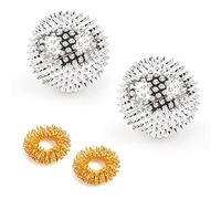 2 palline magnetiche per agopressione, con 2 anelli per massaggio, palla per massaggio alle mani, palla per massaggio in ABS, massaggiatore per mani piccole, palla per massaggio alle mani d'argento.
