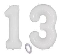 2 palloncini a forma di numero 13° compleanno, decorazione per bambina, ragazzo, bianco, numeri 13 bianchi, palloncini a elio da 40 pollici, 13 pezzi, decorazione per il compleanno