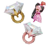 2 palloncini con anello di diamanti con 1 compagno palloncini, palloncini decorativi di fidanzamento, palloncini in lamina d'oro, adatti per matrimoni, addio al nubilato, decorazioni per anniversario