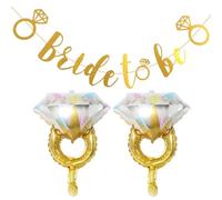 2 palloncini con anello di diamanti in foglio di alluminio, 1 striscione "Bride To Be", palloncini con anello di diamante, decorazione di fidanzamento, palloncini per feste di sposa, accessori per