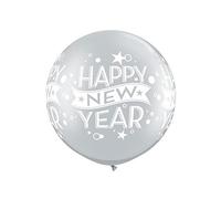 2 palloncini giganti Happy New Year, colore argento