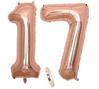2 palloncini numero 17, number 17 palloncino oro rosa ragazza, 40 "palloncino gonfiabile di elio in figurine, palloncino gigante per la decorazione della festa di compleanno, promenade (xxxl 100cm)