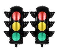 2 palloncini semaforo, 78 cm, in lamina rossa, gialla, verde, segnale di stop, decorazione per auto da corsa, sicurezza scolastica e feste di compleanno a tema trasporti, include 1 cannuccia e nastro