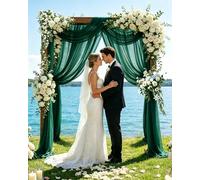 2 Panels 30" x 19.69Ft Wedding Arch Draping Fabric, Chiffon Sheer Voile Backdrop Curtain Wedding Arch Backdrop Drapes Curtains for Arbor Wedding Archway Ceremony Ceiling Decorations (Emerald Green)