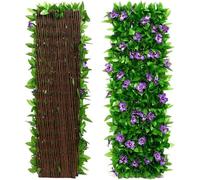 2 pannelli di edera artificiale espandibile, per la privacy, per balcone, patio, esterni, siepi artificiali, 30 x 180 cm, espansa (fiori viola)