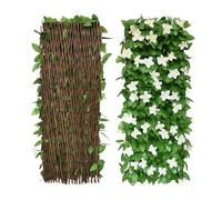 2 pannelli di recinzione con foglie artificiali, espandibili per la privacy, per balcone, patio, esterni, pannelli decorativi in edera sintetica, siepi artificiali, 30 x 200 cm, espansi (fiori