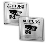 2 pannelli di videosorveglianza in alluminio 15 × 15 cm, adesivo video monitoraggio, adesivi "ACHTUNG VIDEOUBERWACHUNG! ",Anti-UV,Impermeabile,Interno/Esterno