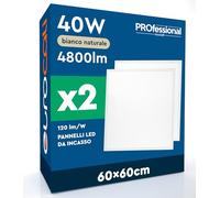 2 Pannelli LED 60x60 40W da Incasso Quadrati 4800 lumen con Driver Philips - Luce Naturale 4000K - Plafoniera da Ufficio ad Alta Luminosità 120 lm/W Lampada Bianca per Controsoffitti Modulari