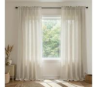 2 pannelli, tende lunghe velate in lino, lunghezza 305 cm, con tasca per asta, tende in cotone testurizzato, semi velate, per porta scorrevole, camera da letto, soggiorno, 132 cm x 305 cm, beige