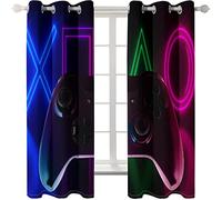 2 Pannello Gamepad Graffiti Tende, Bambini Gamer Camera da Letto Tende Decorative, Tende Oscuranti con Fori, Neon Game Controller Tende Stampate per Soggiorno Game Room (Mulit 2,2Pc-75*166 cm)