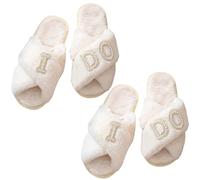 2 pantofole da sposa, pantofole da sposa in peluche bianco, design con perle e punta aperta, taglia 38-39