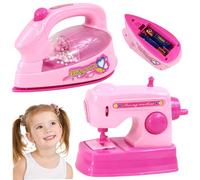2 papps Toddler finta giocattoli da gioco con i ferro e la macchina da cucire mini bambini fingono di giocattolo mini realistici con accessori per la casa leggera e audio per il vero ripristino
