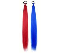 2 parrucche colorate a coda di cavallo con corda elastica, per bambini e donne, extension per capelli per Natale (blu fine)