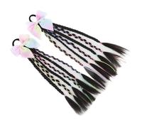 2 parrucche colorate con fiocco per bambini, coda di cavallo sintetica intrecciata, per danza e gioco (nero5)