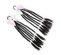 2 parrucche colorate con fiocco per bambini, coda di cavallo sintetica intrecciata, per danza e gioco (nero4)