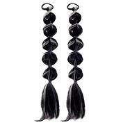 2 parrucche lunghe intrecciate per ragazze, a tre fili, coda di cavallo alta, perfetta per boxe e danza (grigio nero)