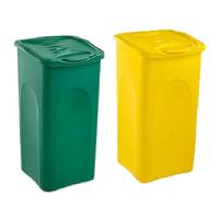 2 pattumiere bidoni 50L con Coperchio per Raccolta Differenziata verde e giallo Cestino Multiuso panni bucato Made in Italy per casa ufficio locali commerciali