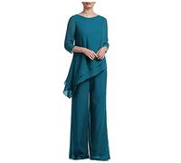 2 PC Chiffon Madre della Sposa Pantaloni Vestito Prom Abito Da Sera Vestito Da Donna Abiti Casual Wear, Foglia di t, 52