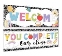 2 pc composizione notebook decorazione aula scuola ragazza stile banner Welcome You Completa il poster di classe per il ritorno a scuola decorazioni da parete interni esterni bacheca forniture